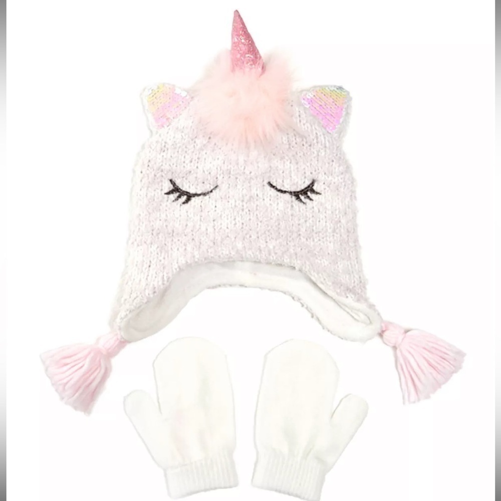 Love Design Toddler Girls Chenille Unicorn Heidi 2Piece Hat/Mitten, girl’s hat
